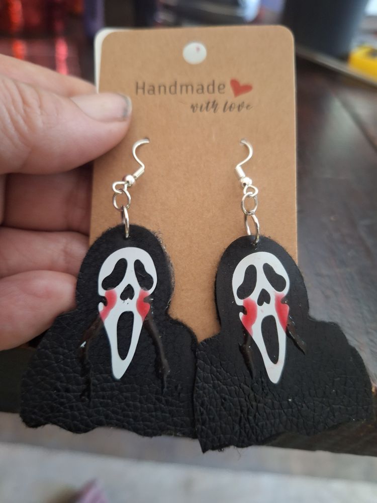 Faux leather scream earrings